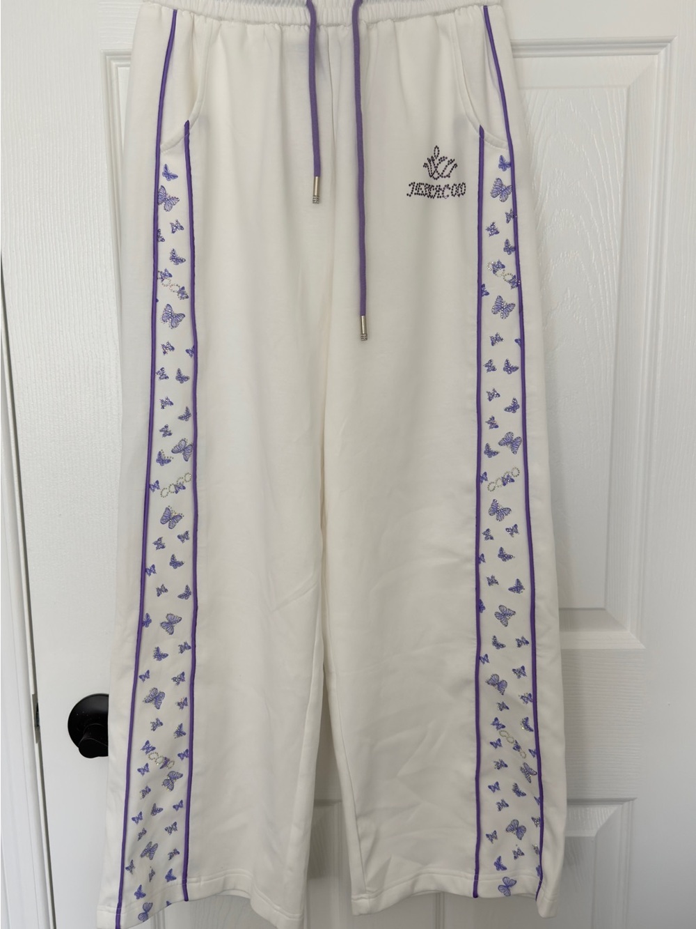 White & Purple Butterfly Track Pants